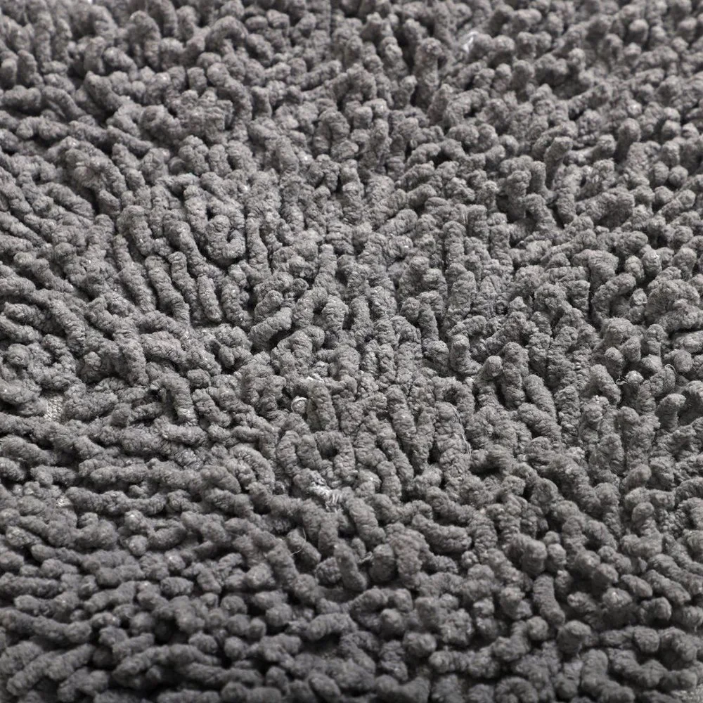 NEW Set of 2 Dark Grey Chenille Shaggy Heart Cotton Bath Mat with Anti Skid Back